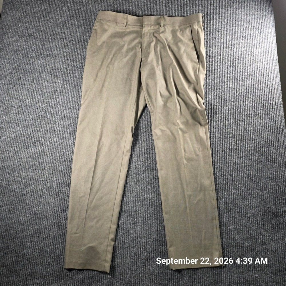 Kenneth Cole Reaction Mens Dress Pants 36x32 Tan Khaki Flat Front Straight Leg